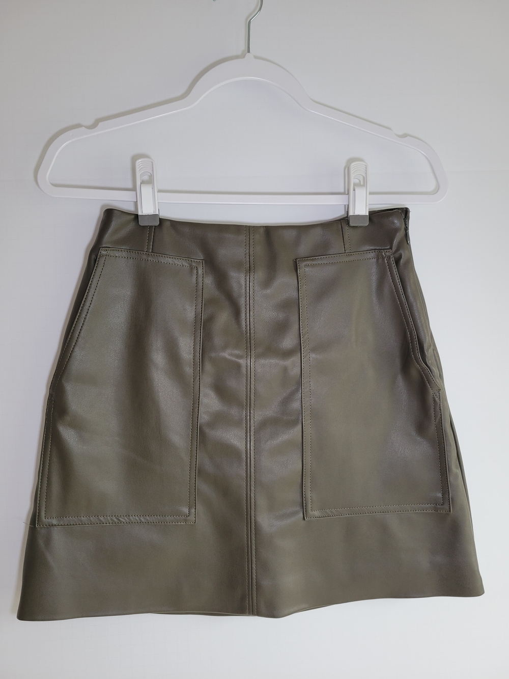 H&M Olive Green Faux Leather A-Line Skirt